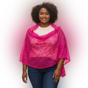 LOGO by Lori Goldstein Vibrant Pink Lace Wrap